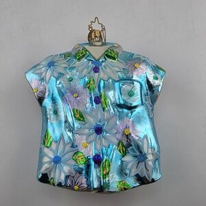 Christopher Radko Aloha hawaiin Floral Shirt Blown Glass Christmas Ornament